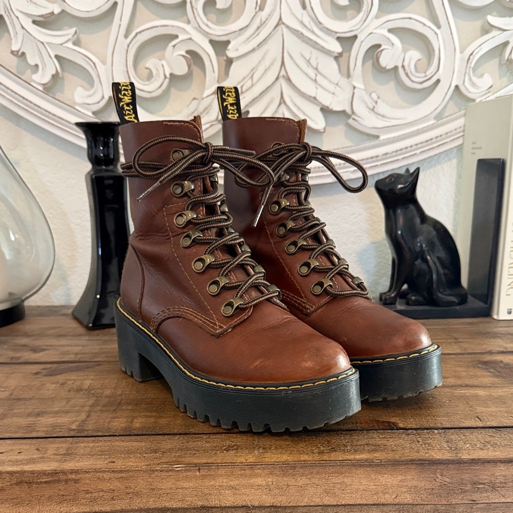 Dr Martens Leona Leather Lace-Up Heeled Boot